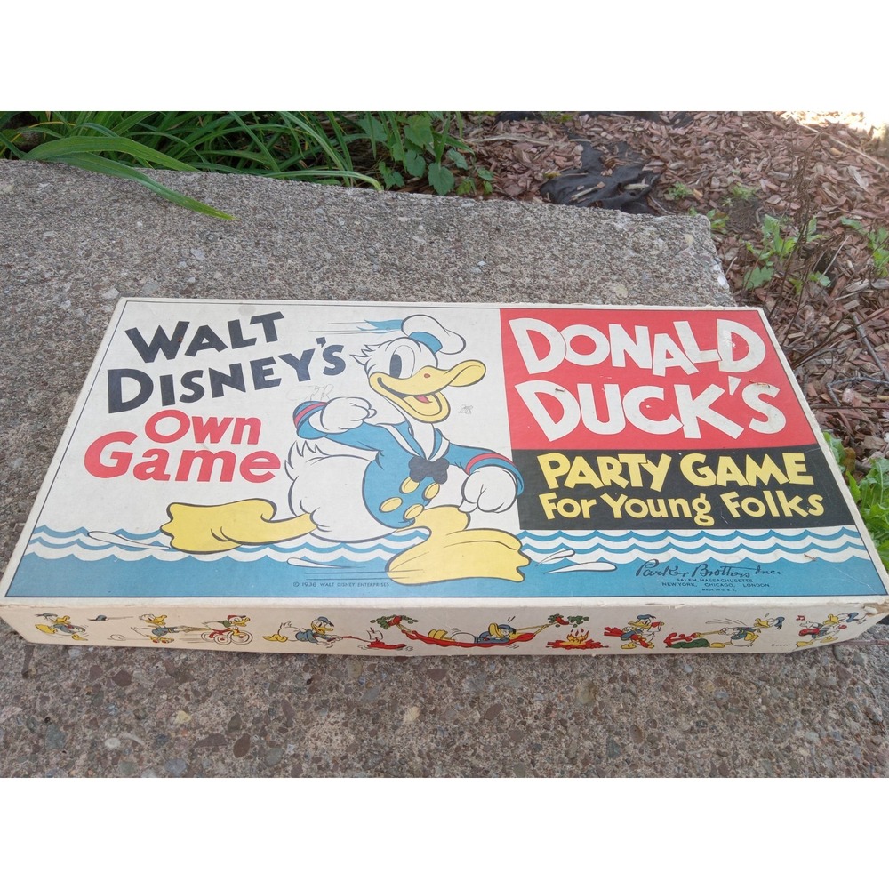 Vintage 1938 Walt Disney Donald Duck Party Game Parker Brothers Board Game Boxed